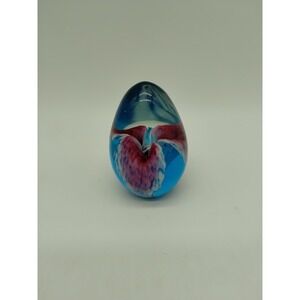 Glass Eye Studio Art Glass Floral Egg 2.5" Blue Mauve Signed Dated 93 GES Easter